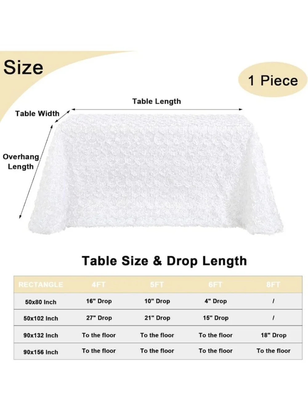 Elegant 3D Floral Rosette Satin Tablecloth 90